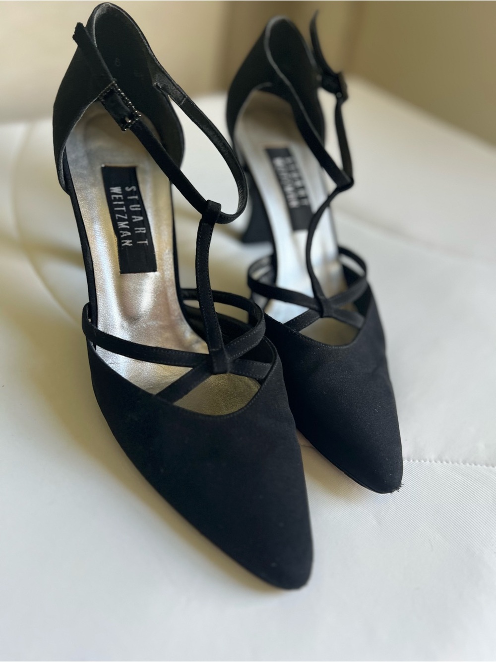 Stuart Weitzman Black Pointed-Toe Strappy Pumps size 8.5